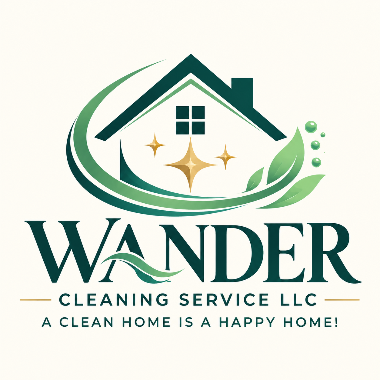 Wander Cleaning Service logo concept showing a sparkling home